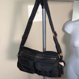 GAP Black Nylon Messenger Bag with Gold Hardware